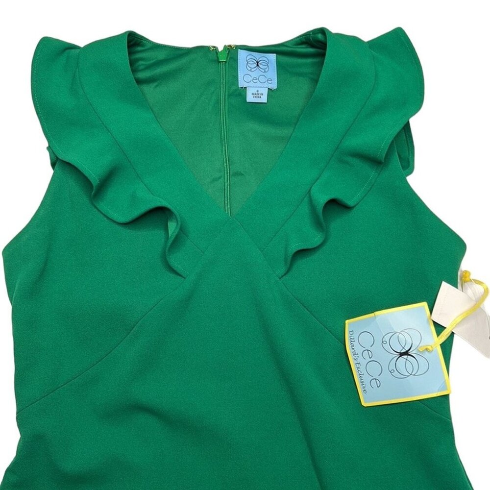 CeCe Dillards Exclusive mini dress NWT green sleeveless Ruffles size 8 - Picture 4 of 11